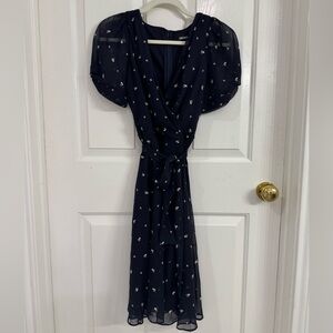 DKNY Dark Blue Midi Dress with White Floral Accents